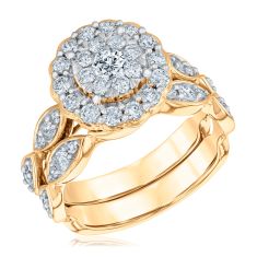 1 1/4ctw Diamond Double Halo Yellow Gold Engagement and Wedding Ring Bridal Set - Glow Collection