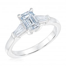 1  1/4ctw Emerald and Tapered Baguette Lab Grown Diamond White Gold Engagement Ring