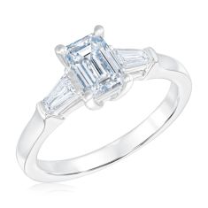1  1/4ctw Emerald and Tapered Baguette Lab Grown Diamond White Gold Engagement Ring