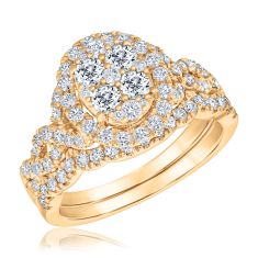 1 1/4ctw Oval-Shape Diamond Composite Yellow Gold Engagement and Wedding Ring Bridal Set - Glow Collection