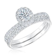 1 1/4ctw Oval-Shaped Halo White Gold Engagement and Wedding Ring Bridal Set