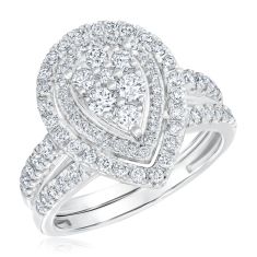 1 1/4ctw Pear-Shaped Diamond Composite White Gold Engagement and Wedding Ring Bridal Set | Harmony Collection