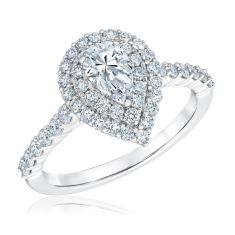 1 1/4ctw Pear Double Halo Diamond White Gold Engagement Ring