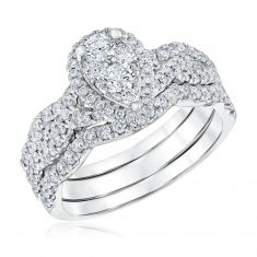 1 1/4ctw Pear Diamond Composite White Gold Engagement and Wedding Ring Bridal Set | Harmony Collection