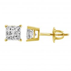 1 1/4ctw Princess Diamond Solitaire Yellow Gold Stud Earrings - Heritage Collection