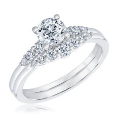 1 1/4ctw Round Diamond White Gold Engagement and Wedding Ring Bridal Set - Timeless Collection