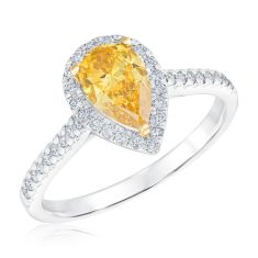 1 1/4ctw Yellow Pear-Shaped Lab Grown Diamond Halo White Gold Engagement Ring