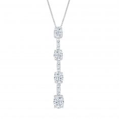 1 1/5ctw Oval and Baguette Lab Grown Diamond White Gold Drop Pendant Necklace