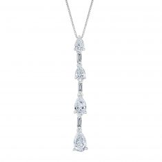 1 1/5ctw Pear and Baguette Lab Grown Diamond White Gold Drop Pendant Necklace