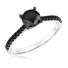1 1/5ctw Round Treated Black Diamond White Gold Engagement Ring | Timeless Collection
