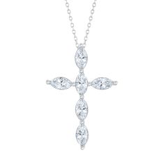 1 1/8ctw Marquise Lab Grown Diamond White Gold Cross Pendant Necklace