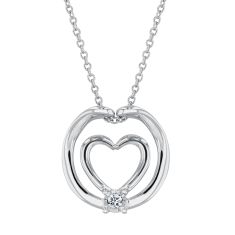 1/20ct Diamond Accent Sterling Silver Enso Circle Heart Pendant Necklace