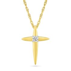 1/20ct Diamond Cross Yellow Gold Pendant Necklace