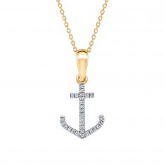 1/20ctw Diamond Anchor Yellow Gold Pendant Necklace