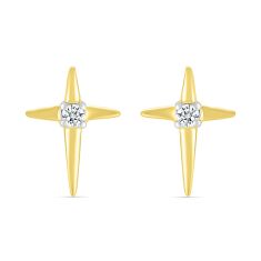 1/20ctw Diamond Cross Yellow Gold Earrings