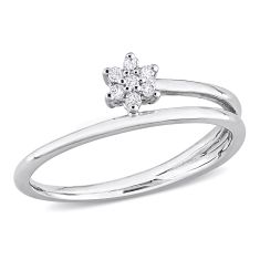 1/20ctw Diamond Floral Cluster Sterling Silver Wrap Promise Ring