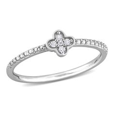 1/20ctw Diamond Floral Sterling Silver Promise Ring