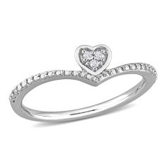 1/20ctw Diamond Heart Sterling Silver Chevron Promise Ring