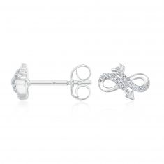 1/20ctw Diamond Infinity Arrow Sterling Silver Stud Earrings