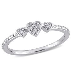 1/20ctw Diamond Triple Heart Sterling Silver Promise Ring