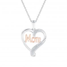 1/20ctw Diamond Two-Tone Mom Heart Pendant Necklace