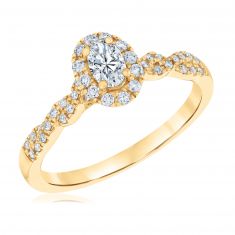1/2 ctw Oval Diamond Halo Yellow Gold Engagement Ring | Glow Collection