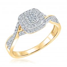 1/2ctw Cushion-Shaped Diamond Composite Twist Band Yellow Gold Engagement Ring - Glow Collection