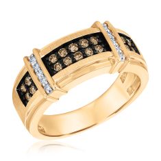 1/2ctw Diamond and Brown Diamond Yellow Gold Ring - Men's