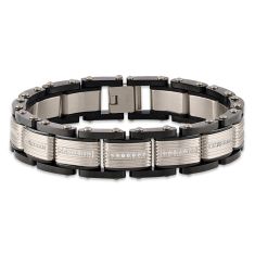1/2ctw Diamond Black Ion-Plated and Stainless Steel 13mm Men's Link Bracelet
