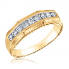 1/2ctw Diamond Channel Set Yellow Gold Ring | Men's