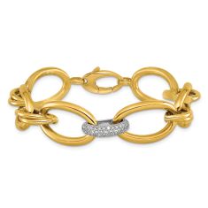 1/2ctw Diamond Two-Tone Semi-Solid Gold Oval Link Bracelet | 15.5mm | 7.5 Inches