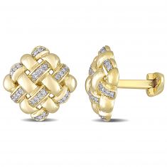 1/2ctw Diamond Yellow Gold Basketweave Cufflinks