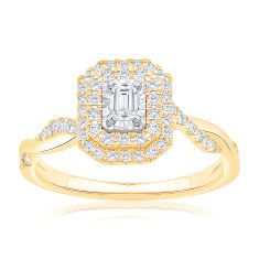 1/2ctw Emerald Diamond Double Halo Yellow Gold Engagement Ring - Glow Collection