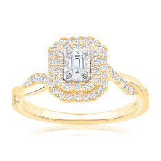 1/2ctw Emerald Diamond Double Halo Yellow Gold Engagement Ring - Glow Collection