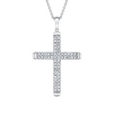 1/2ctw Lab Grown Diamond Cross Sterling Silver Pendant Necklace
