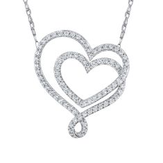 1/2ctw Lab Grown Diamond Double Heart Sterling Silver Pendant Necklace