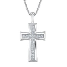 1/2ctw Lab Grown Diamond Sterling Silver Cross Pendant Necklace | Men's
