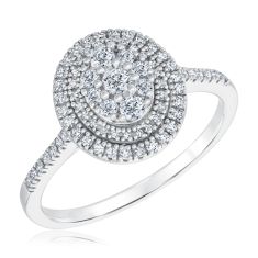 1/2ctw Oval Diamond Cluster Double Halo White Gold Ring