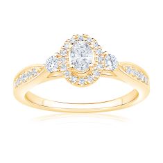 1/2ctw Oval Diamond Halo Yellow Gold Engagement Ring - Glow Collection