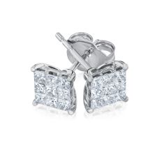 1/2ctw Princess Diamond Composite White Gold Stud Earrings