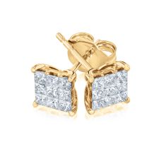 1/2ctw Princess Diamond Composite Yellow Gold Stud Earrings