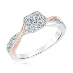1/2ctw Princess Diamond Halo Two-Tone Gold Engagement Ring | Blush Collection