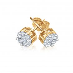 image of 1/2ctw Round Diamond Composite Flower Yellow Gold Stud Earrings with sku:20207106
