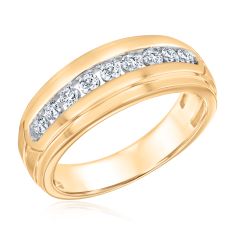 1/2ctw Round Diamond Yellow Gold Channel Set Band - Men's