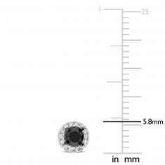 1/2ctw Treated Black Diamond and Diamond Sterling Silver Halo Earrings