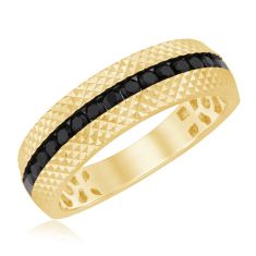 1/2ctw Treated Black Diamond Textured Yellow Gold Band - Men's