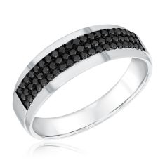 1/2ctw Treated Black Diamond Three-Row White Gold Ring | Men's