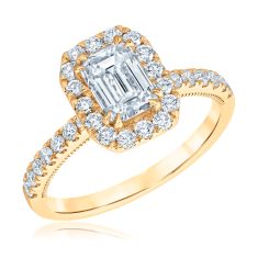 1 3/4ctw Emerald-Cut Lab Grown Diamond Halo Yellow Gold Engagement Ring - Chemistry