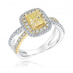 1 3/4ctw Natural Fancy Yellow Radiant Diamond Double Halo Two-Tone Gold Engagement Ring | Glow Collection