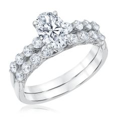 1 3/4ctw Oval Lab Grown Diamond 14k White Gold Engagement and Wedding Ring Bridal Set
